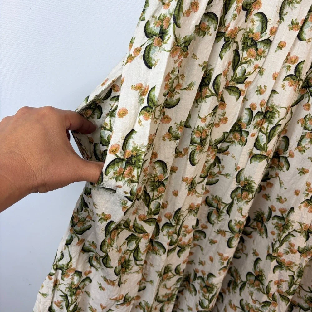 Max Studio London Maxi Dress Women XL Cream Floral V-Neck Flutter Sleeve Pockets